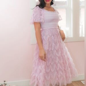 Ivy City Co Pink Ruffled Tiered Midi Dress